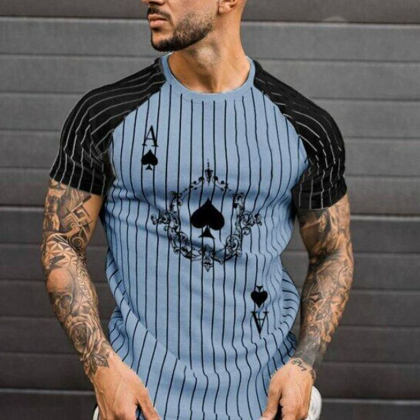 Abbigliamento da uomo estivo a maniche corte 2024 per l'esportazione, stampa 3D con lettere a forcella casual, strisce verticali sciolte_voghion.com