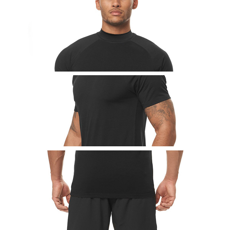 Nouveau Fitness façonnage course décontracté à manches courtes hommes col haut lait soie sport T-shirt Fitness serré_voghion.com