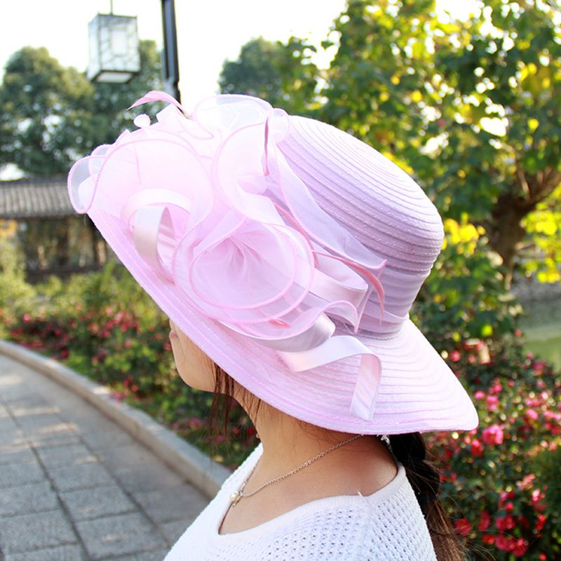 Zhuoxinder Fashion Dámská Organza Květinová Široká Brimka Šaty do kostela Kentucky Derby Sluneční Klobouk-Černá_voghion.com
