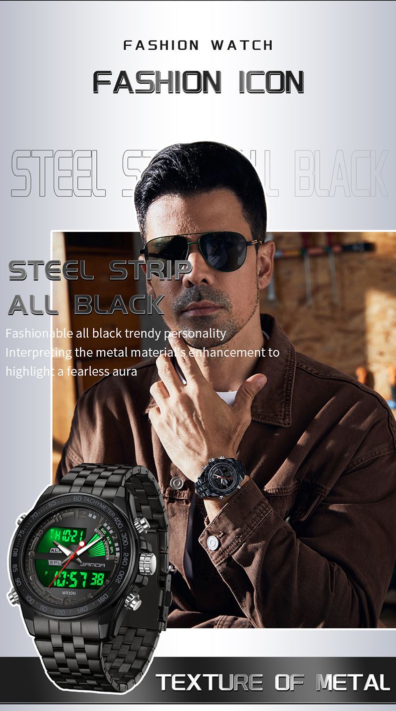 Men's Stainless Steel Watch With Multifunction, Luminous Display, Calendar, Water Resistant, Sporty & Casual Style Outdoor Waterproof Quartz Watch_voghion.com