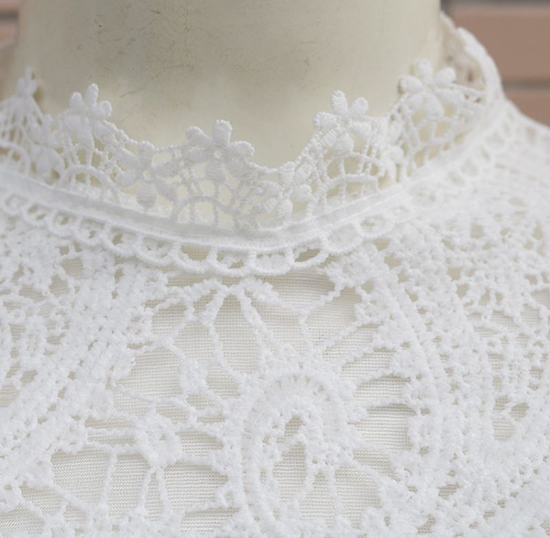 Damenbekleidung Spitzenspleißen Langarm-T-Shirt Spitzenhemd_voghion.com