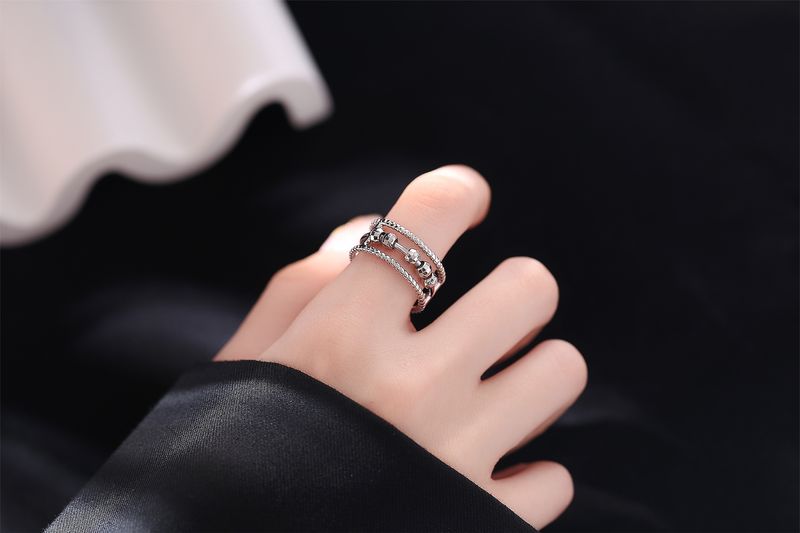Verstellbarer Glücksperlenring aus Sterlingsilber für Damen im Ins-Stil, angstlösender Modering für den täglichen Gebrauch_voghion.com