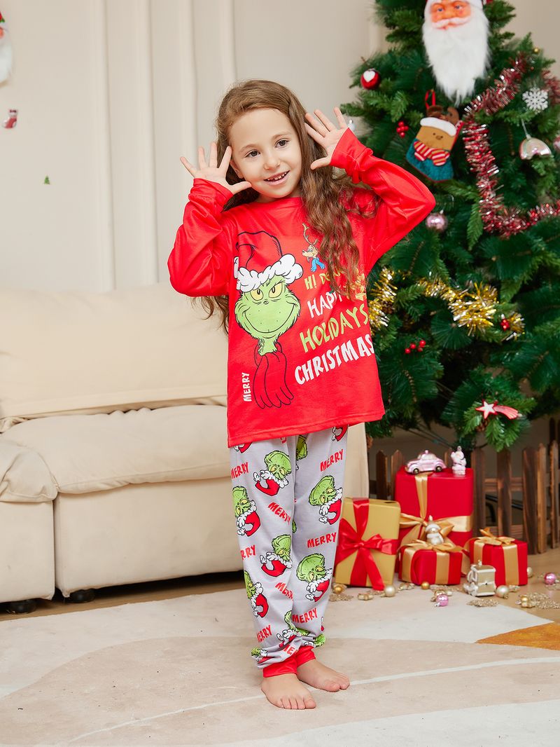 Abiti coordinati per la famiglia Natale Inverno Piccolo mostro Stampa Genitore Bambino Vacanza Tempo libero Moda Abbigliamento Cane Genitore Bambino Abbigliamento Pigiama Set_voghion.com