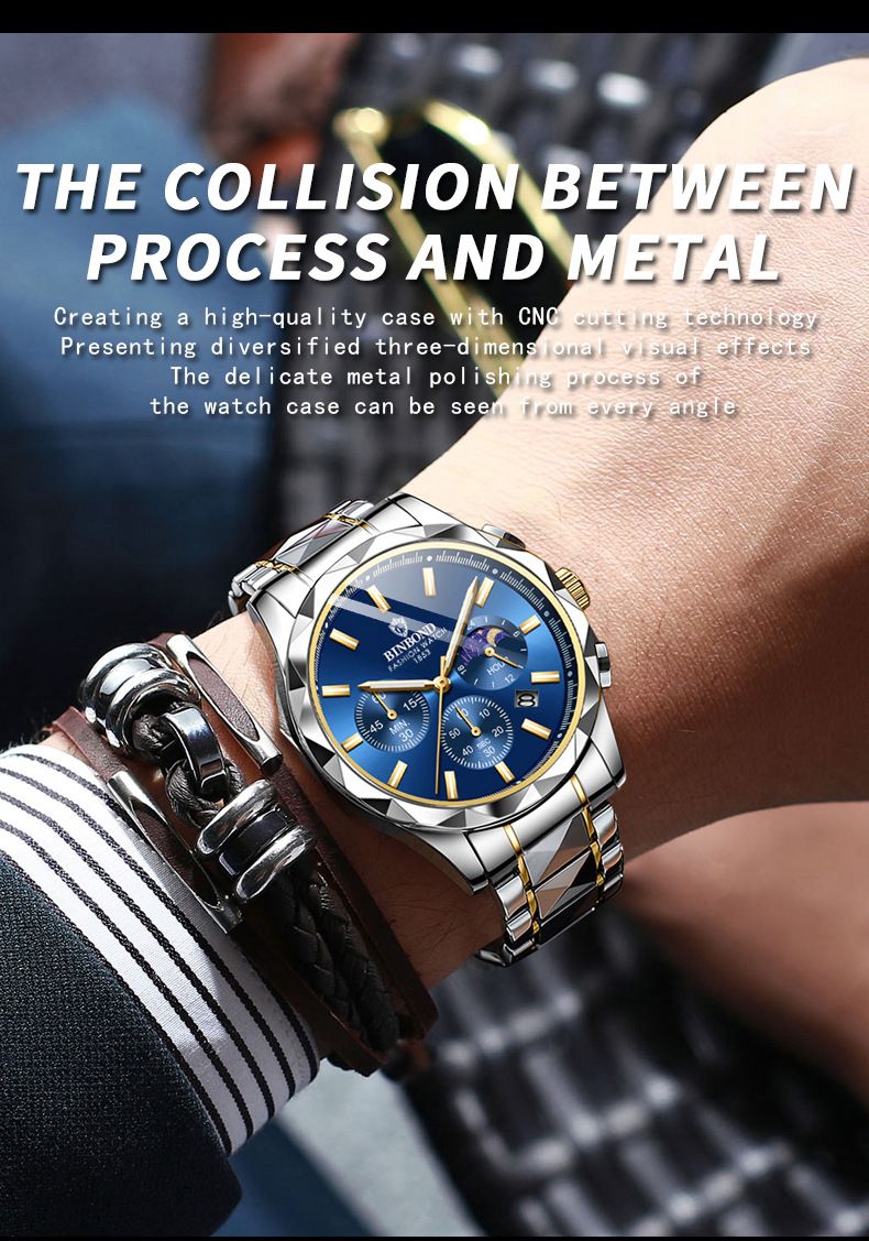 Men's Luxury Stainless Steel Quartz Watch With Butterfly Clasp, Multi-Function Calendar, Waterproof & Night Light, Elegant Business Wristwatch Quartz_voghion.com