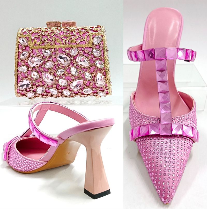 Ein Riemen Strass Spitzschuh Temperament Perle High Heels Sandalen mit Tasche für Damen_voghion.com