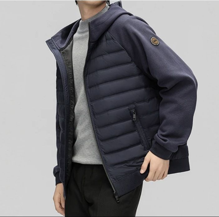 Stable goose down+warm men's hooded lightweight hoodie down jacket 2024 winter new item splicing_voghion.com