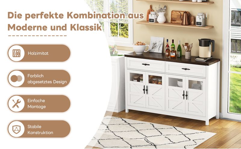 Credenza Weiß 140cm con 4 cassetti, 2 Schubladen, Zeitgenössisches Design_voghion.com