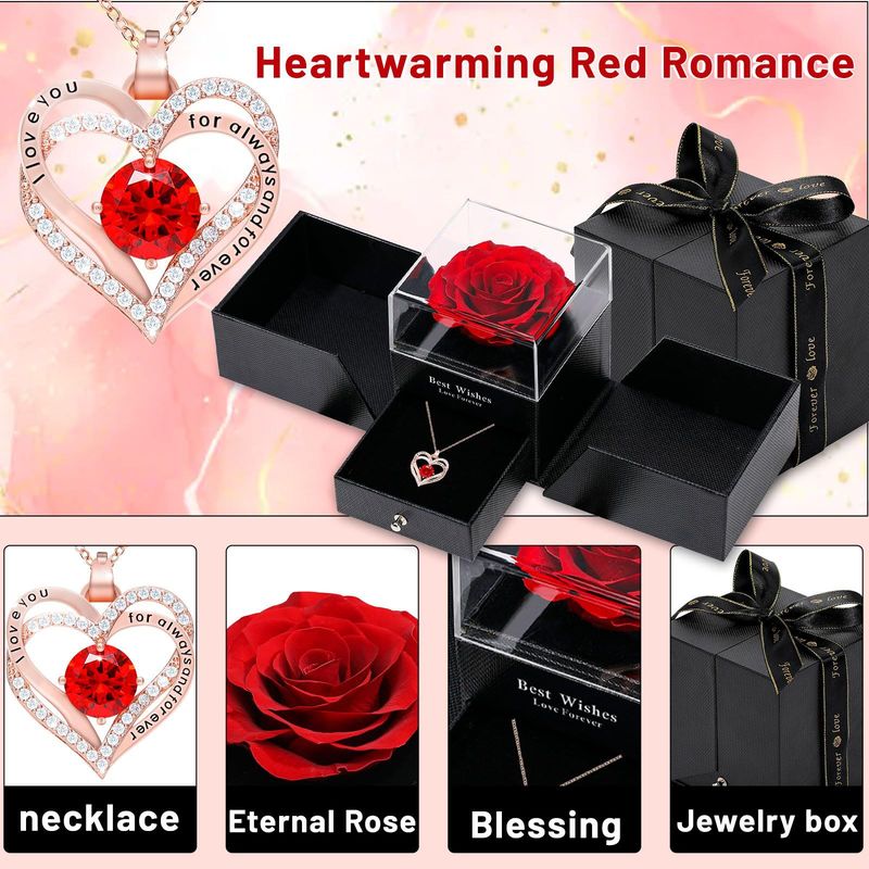 Sieradenset voor dames Mode dubbellaags liefdesrozegouden hanger vrouwelijk gekleurde zirkoon hartvormige ketting Valentijnsdag Moederdag cadeau_voghion.com