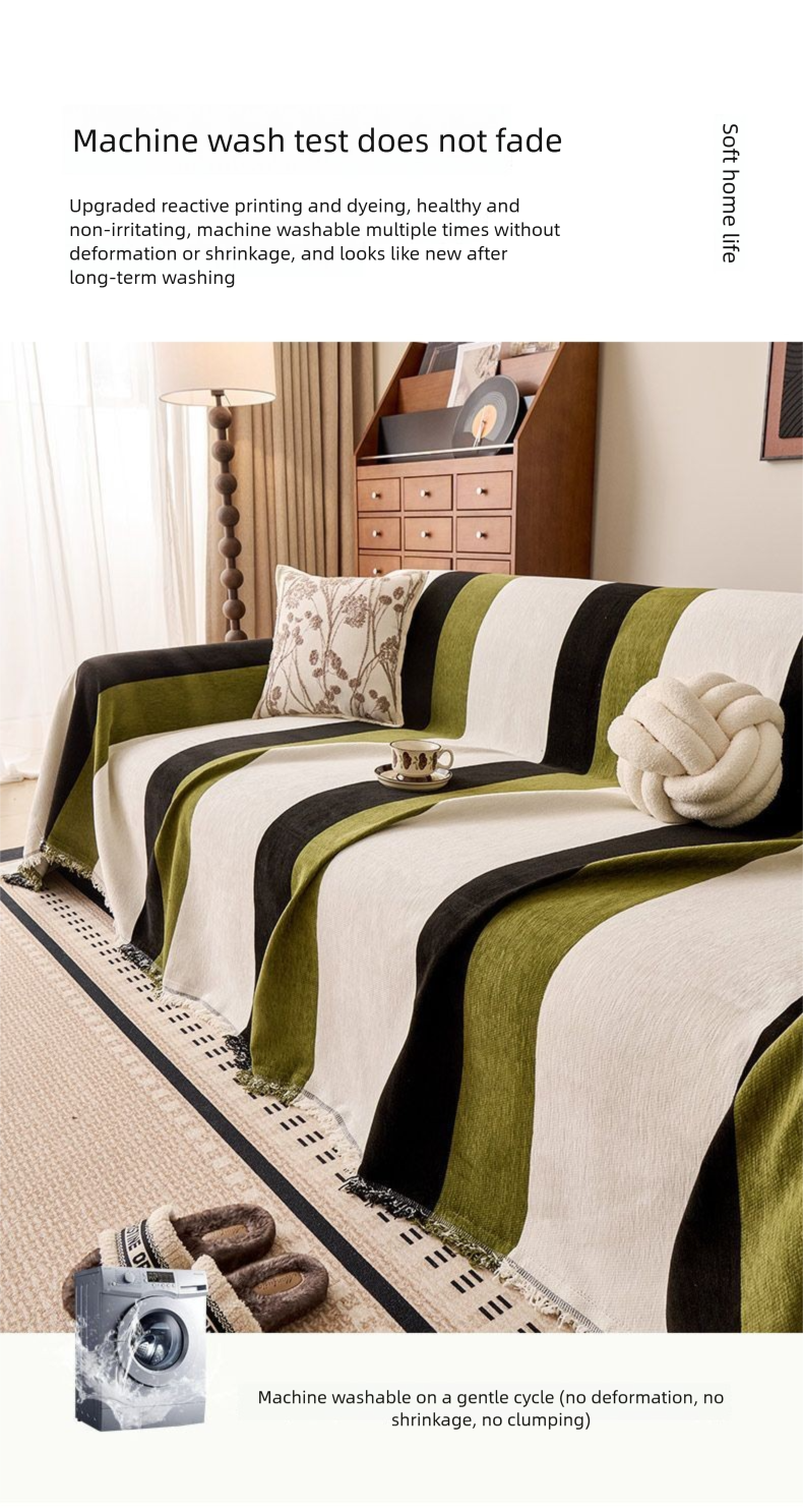 Puxu Chenille Cover Four Seasons Style One-Piece Pad Vertical Stripes High-End Sofa Seat Cushion_voghion.com