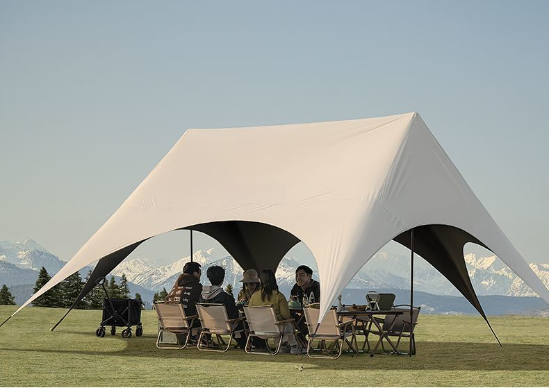 Quick Black Vinyl Tarp Hexagonal Outdoor Table And Chairs Camping Rainproof Equipment Butterfly Shape Sunshade Tent_voghion.com