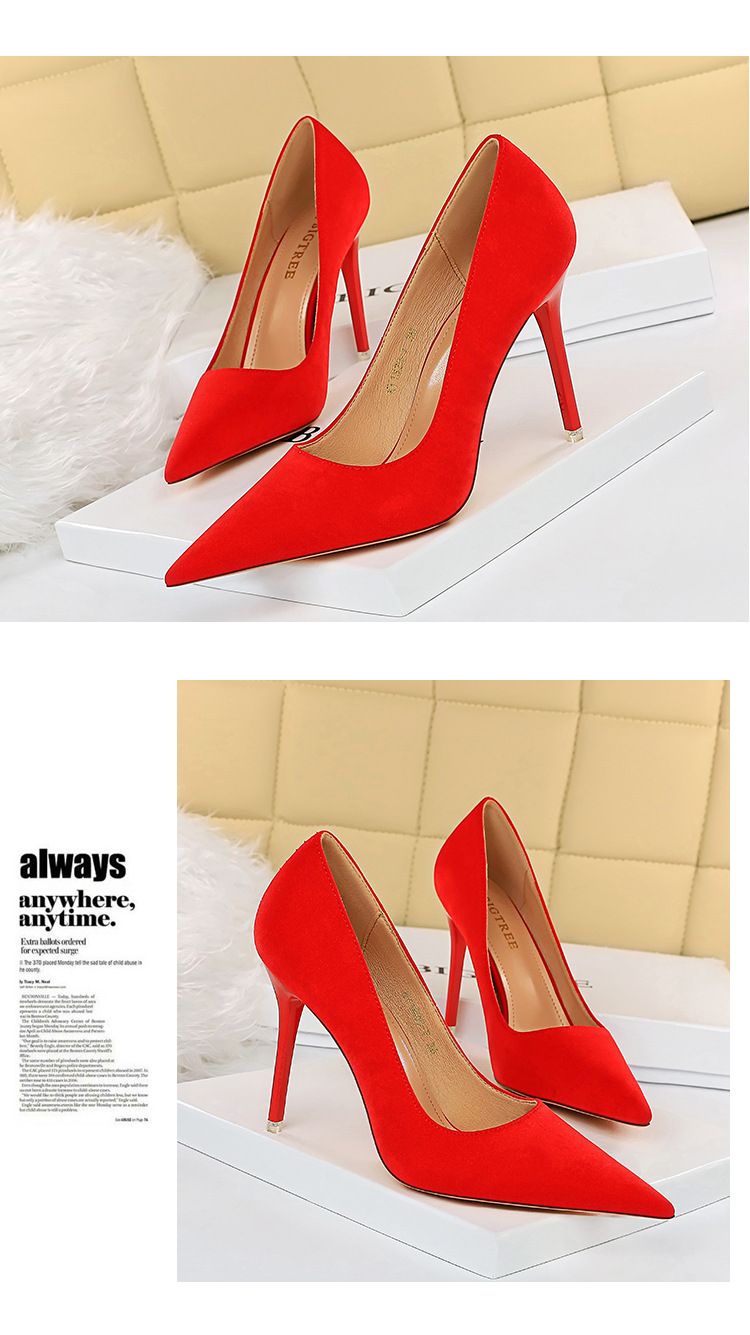 1829-7 Moda semplice super tacco alto in pelle scamosciata bocca poco profonda testa a punta discoteca sexy sottile donna single_voghion.com