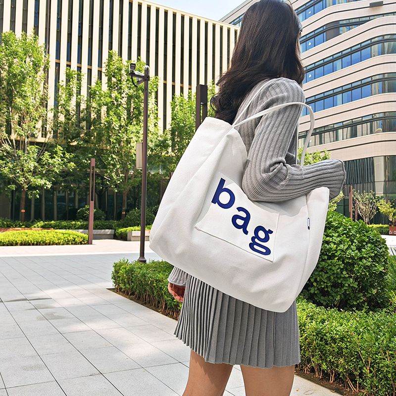 New Fashion Large Capacity Single Shoulder Canvas Women Tote Casual Shopping Fresh Letter Print Bag_voghion.com