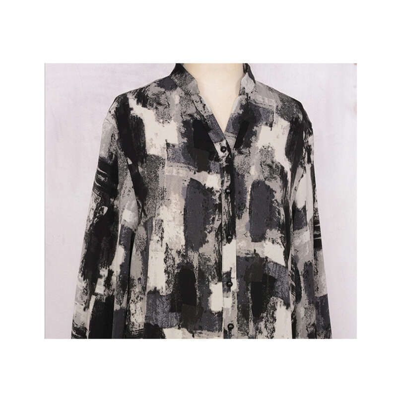 2025 Women's Ink Style Dress With Stand Up Collar And Slim Fit Long Dress, Muslim Islamic Kaftan Clothing 6Be_voghion.com