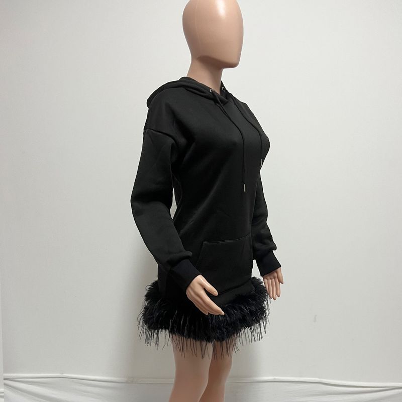 Women's Clothing beauty hooded sweatshirt pure craft color feather style supply dress plus pink_voghion.com