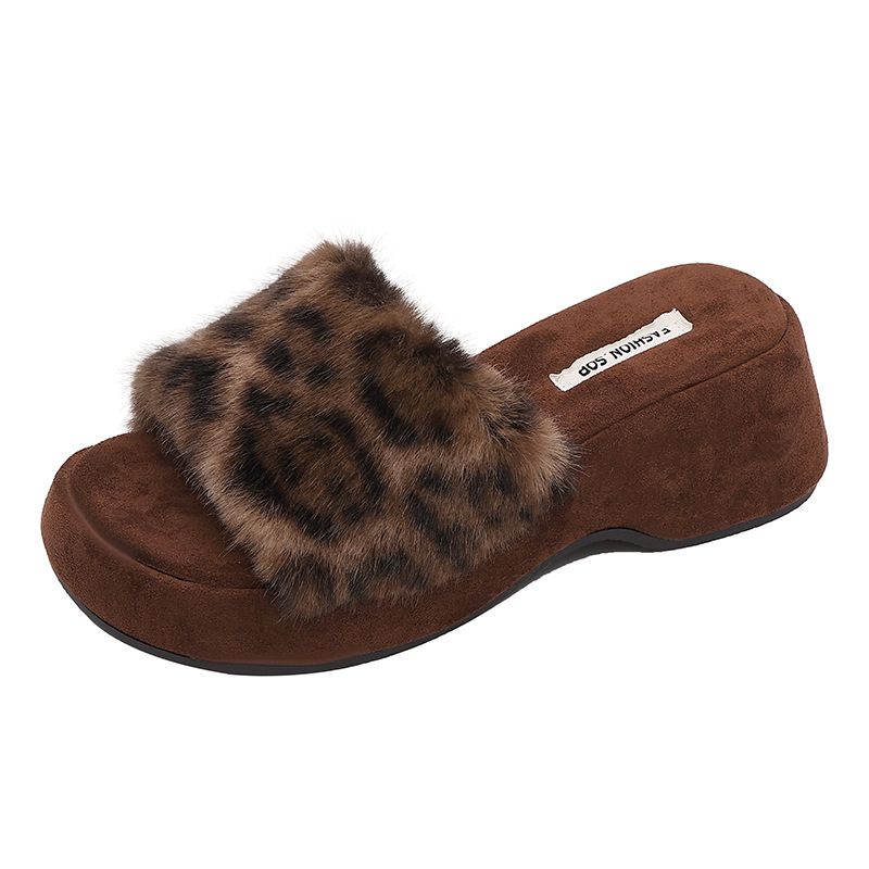Pelzige Schuhe mit quadratischer Zehenpartie und Leopardenmuster für Damen, Outdoor-Bekleidung, neuer Stil für Herbst und Winter 2025, elegantes, flauschiges, faules Einwort_voghion.com