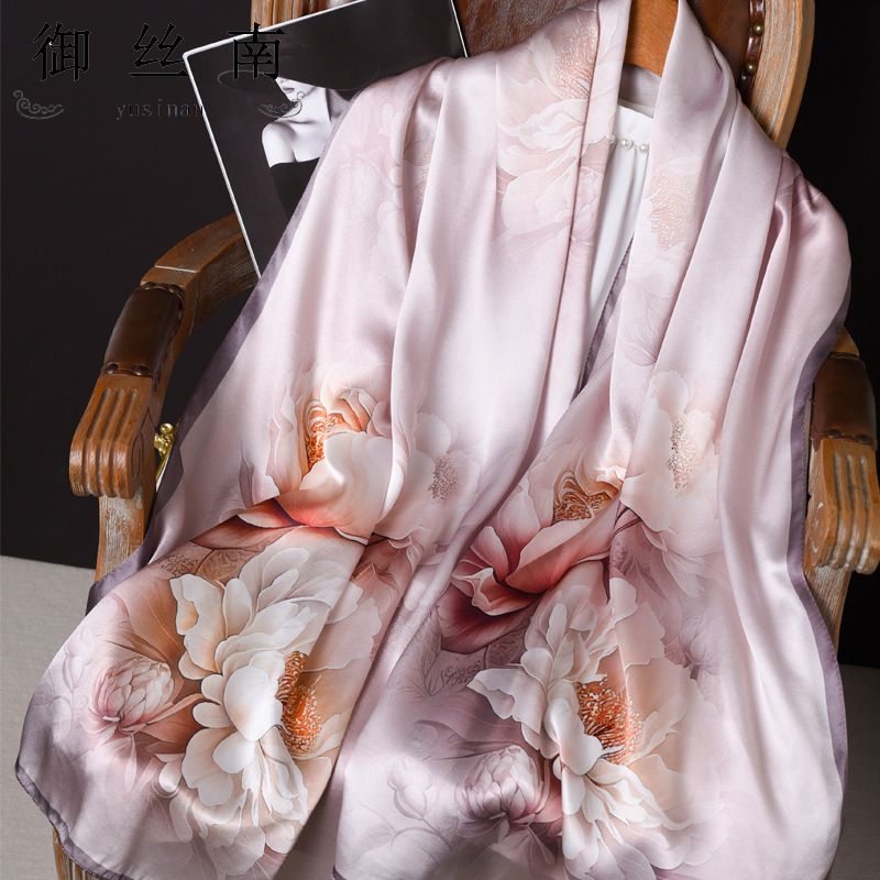 Sciarpa regalo lunga e piccola in raso di seta di gelso 100% stile cinese Hangzhou per donna_voghion.com