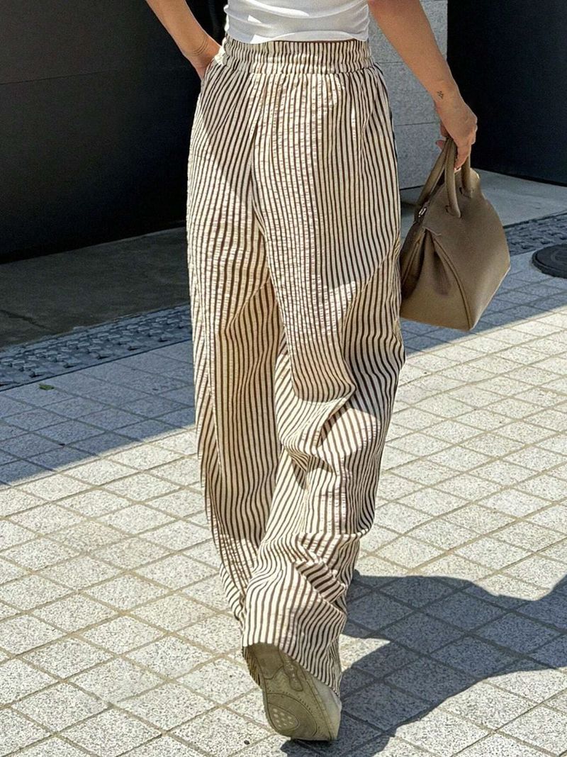 Pantaloni larghi in seta ghiacciata per donna in estate, stile sale, sensazione di caduta, larghi e versatili coreani, vita alta elastica sottile_voghion.com