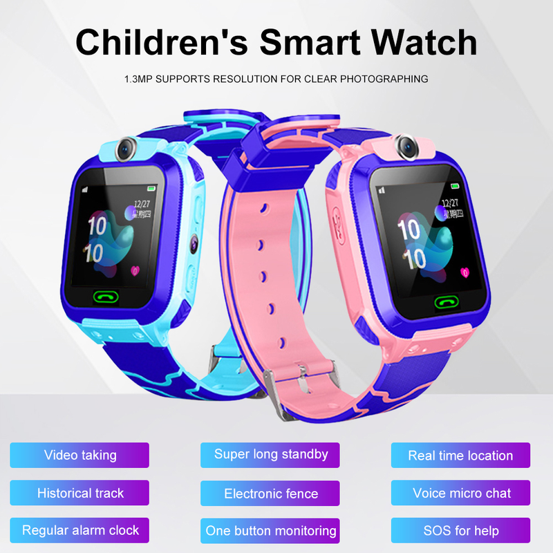 RXshengtai Q12B SOS Llamada telefónica LBS Posicionamiento Despertador Reloj Inteligente de Seguridad para niños Pulsera-Azul_voghion.com