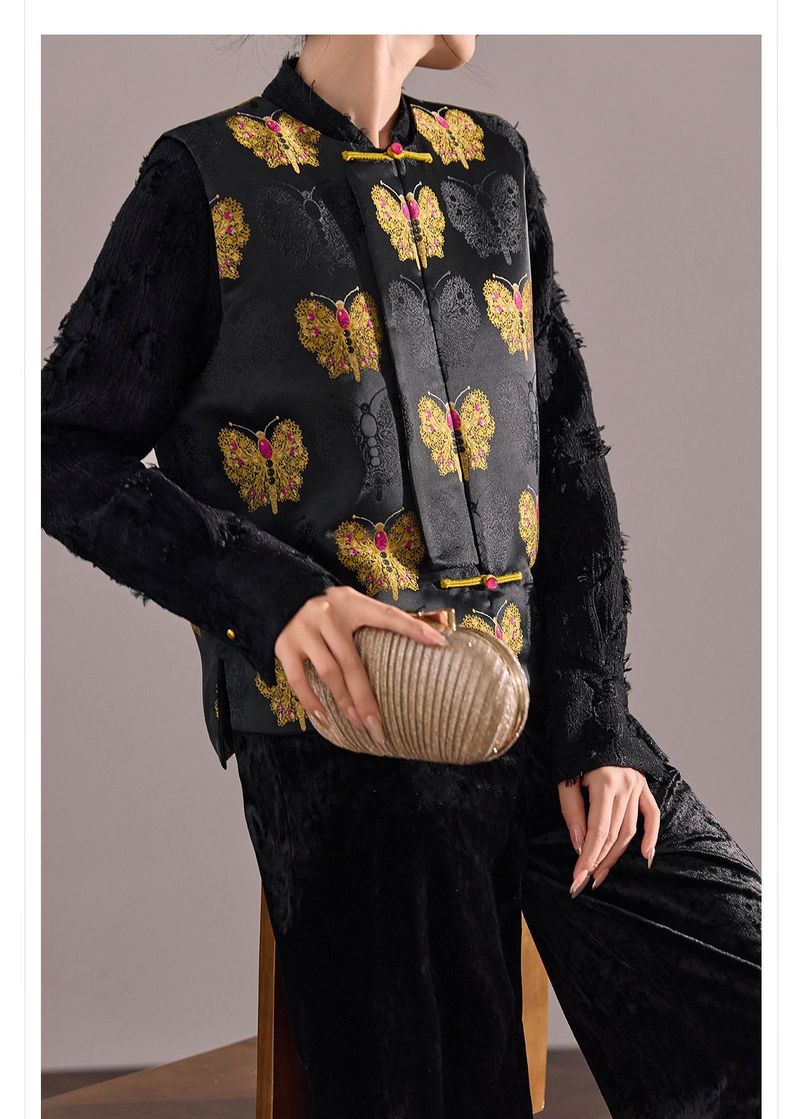 ragazza Nuovo cinese di alta qualità farfalla jacquard imbottito per le donne autunno inverno nazionale bottone gilet retrò stile ZX MX091_voghion.com
