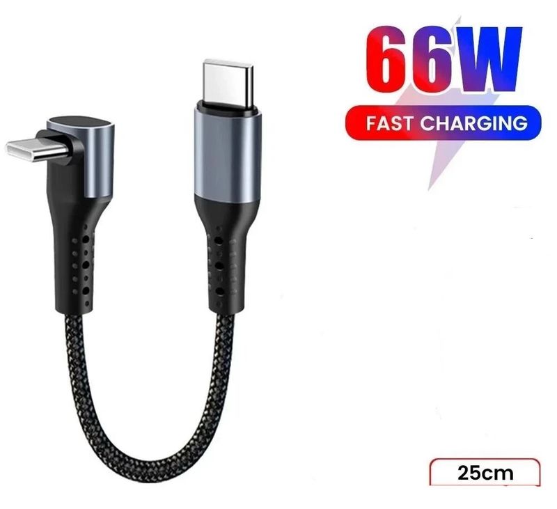 Câble de données USB vers Type-C coudé à 90° 6 A 66 W, câble USB-C court universel pour voiture_voghion.com