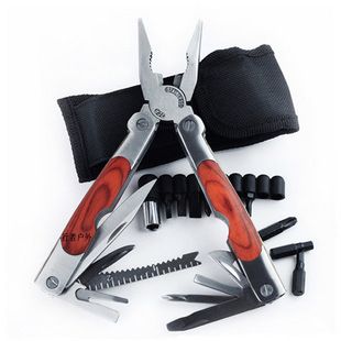 Large Colorful Wooden Handle Multi-Function Bit Folding Stainless Steel Car Multi-Purpose Tool Pliers_voghion.com