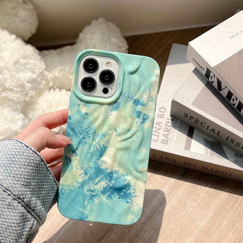 3D Pleated Ink Painting Flower For IPhone 15 14 Pro Max Phone Gradient 13 Water Sticker 12 Soft Case_voghion.com