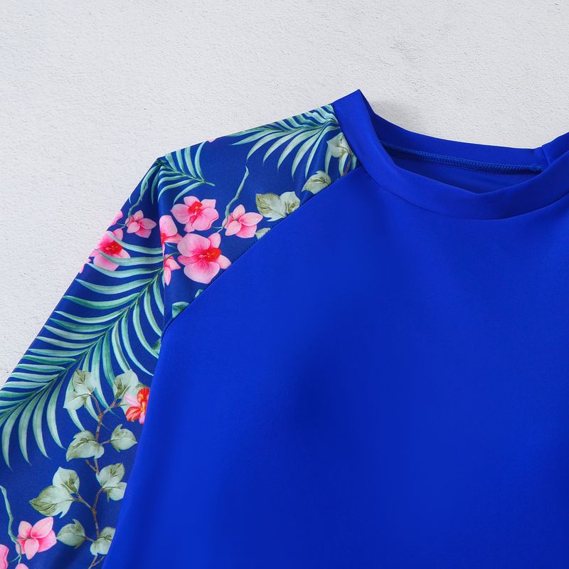 Women's Clothing Color Matching Surfing Diving Holiday Swimsuit Multi Color Printing Long Sleeved Sunscreen Split Swimsuit_voghion.com