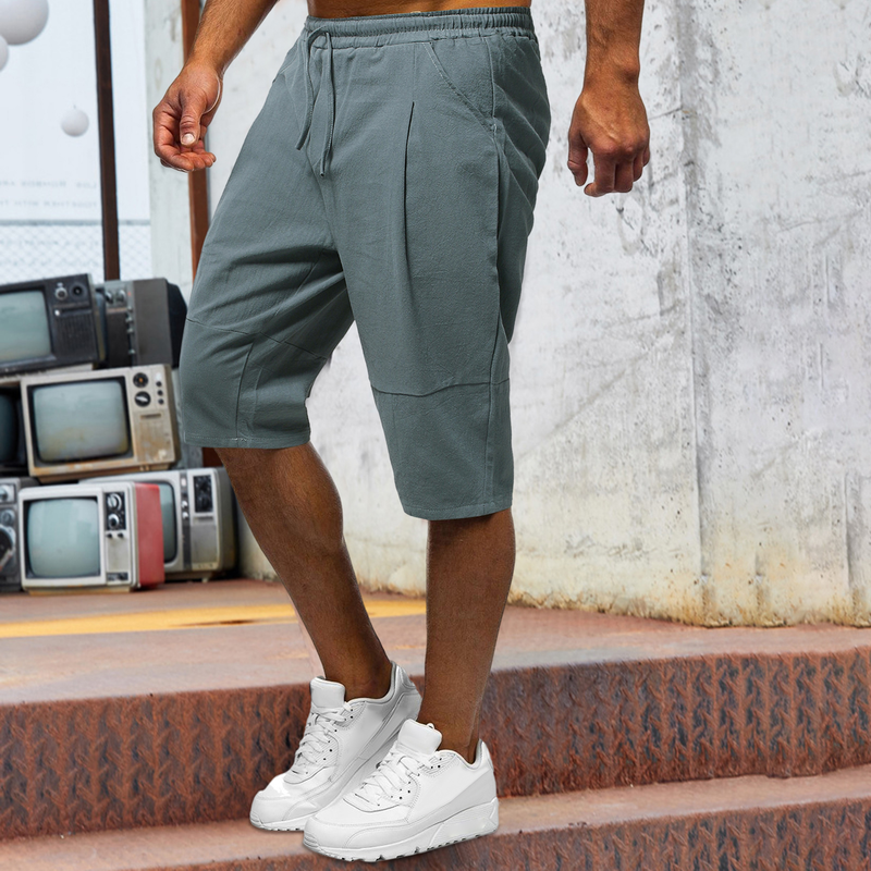 Weizhifu Cargo Shorts Loose Drawstring Casual Pockets Shrink Resistant Keep Cooling Linen Solid Color Summer Cargo Shorts Men Clothes_voghion.com