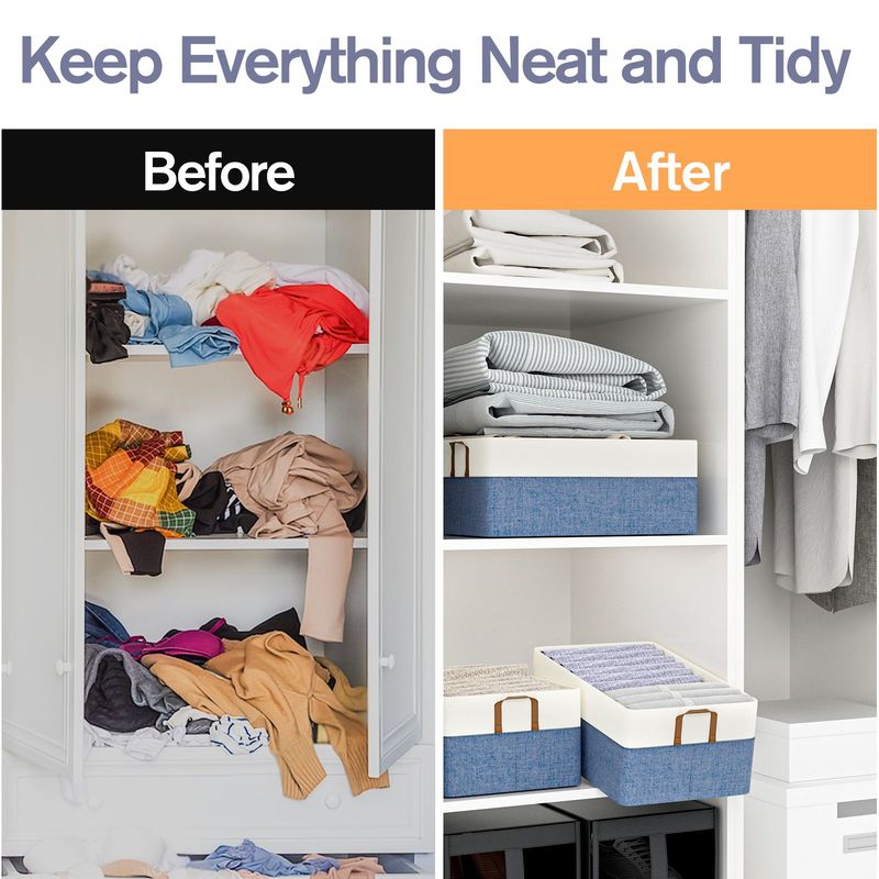 Clothes Organizer,3 Pack Large Wardrobe Storage Basket, Foldable Fabric Drawer Organizer Storage Bin With Dual Handles Boxes Transparent Label_voghion.com