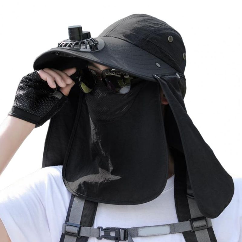 Cappello da pescatore alla moda da uomo, con cappuccio e ventola di raffreddamento, protezione completa, parasole, campeggio, anti-UV, traspirante, a tesa larga, per esterni_voghion.com