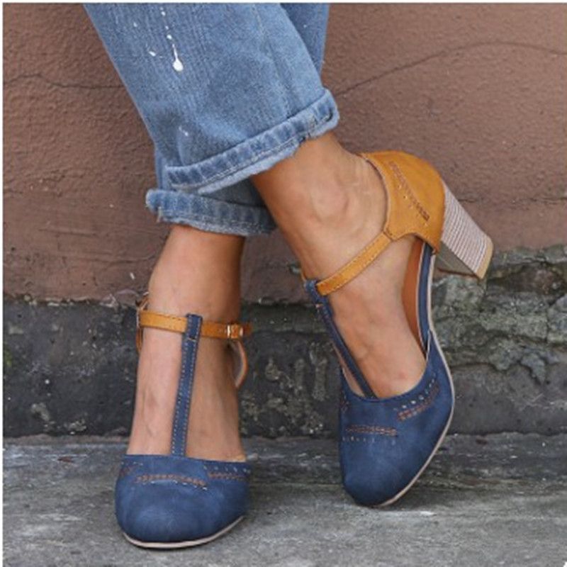 Primavera/Estate 2025, nuove scarpe da donna con fibbia a forma di T colorata e testa rotonda, grandi_voghion.com