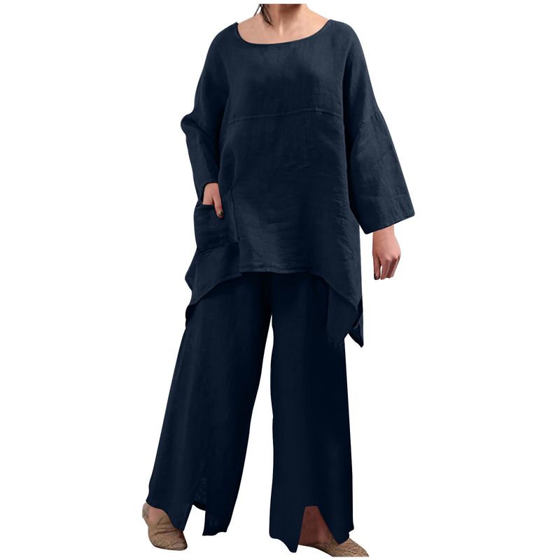 Women's Spring and Autumn new long-sleeved round neck large size fashion loose two-piece suits for women_voghion.com