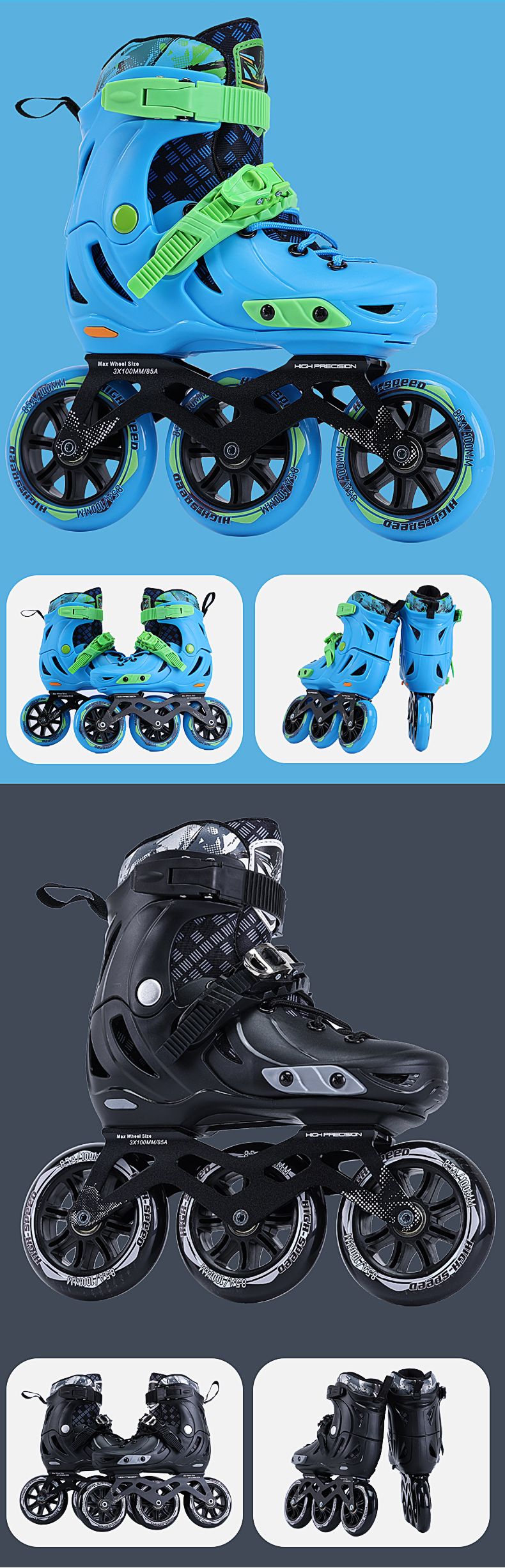 Sapatos infantis Flash Big Three Wheel para meninos e meninas, calçados profissionais, patinação de velocidade para iniciantes, ajustáveis_voghion.com