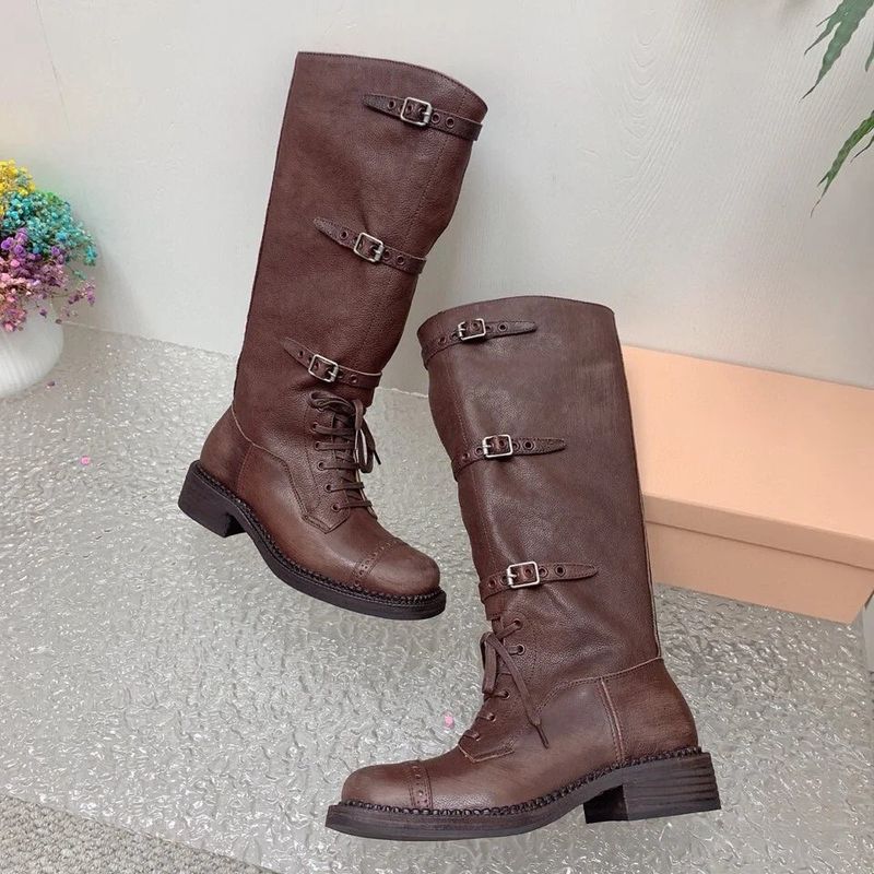 4143 Entrega rápida Tallas grandes Miu Knight para mujer 2025 Botas vaqueras largas de estilo británico para mujer_voghion.com