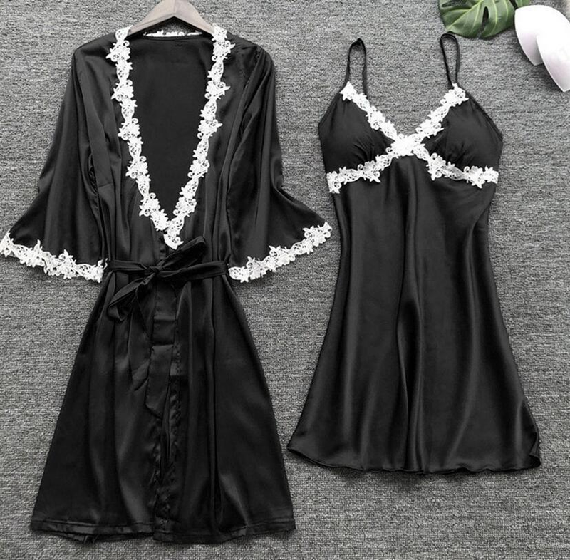 Women's sexy five-piece pajamas for women summer mid-sleeve bridal dressing gown large size home wear nightgown bathrobe wholesale_voghion.com