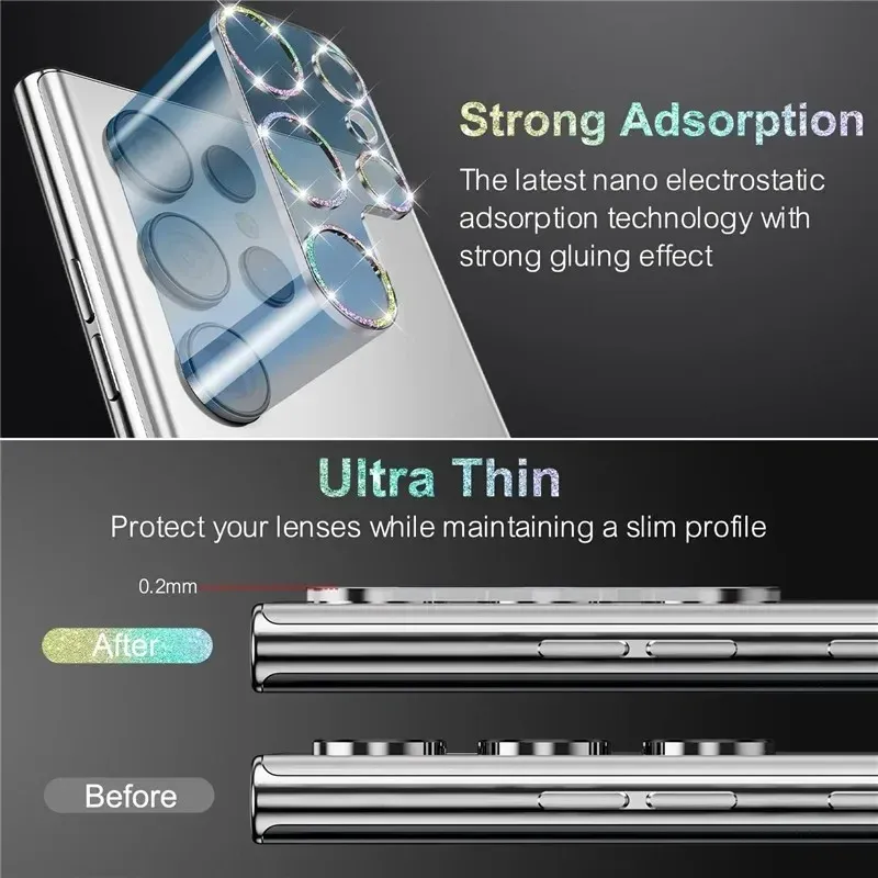 Samsung Galaxy S25 S24 S23 S22 Ultra Plus rūdīta stikla kameras objektīva aizsargplēve Bling Diamond Fullcover_voghion.com