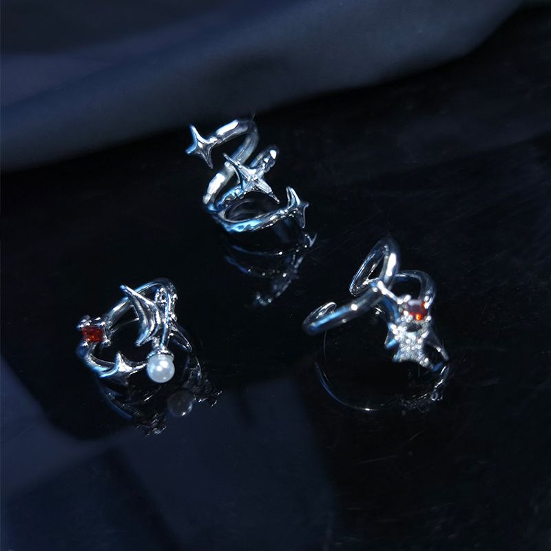 Moda 3 pezzi/set irregolare zircone opale Y2K stella coda di volpe anello di pietra di cristallo gotico ragno rosso pietra di luna anelli set gioielli_voghion.com