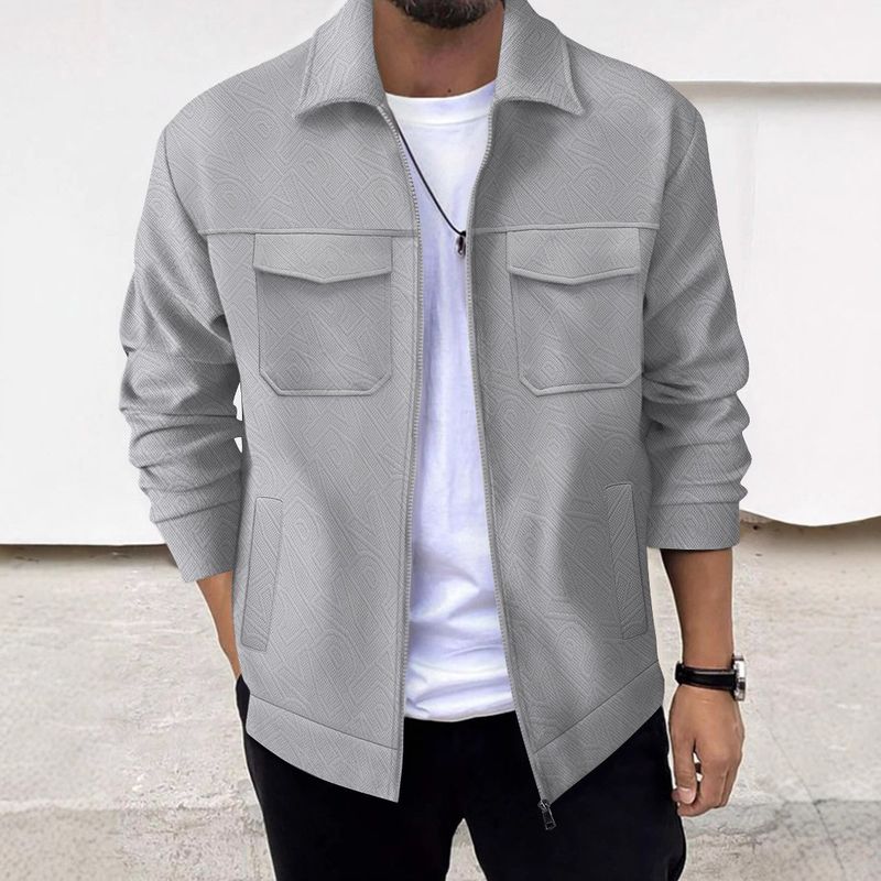 Herenkleding Heren Casual Lange Mouw Jeugd Heren Jacquard Zak Revers Rits Casual Jas Herenjas_voghion.com