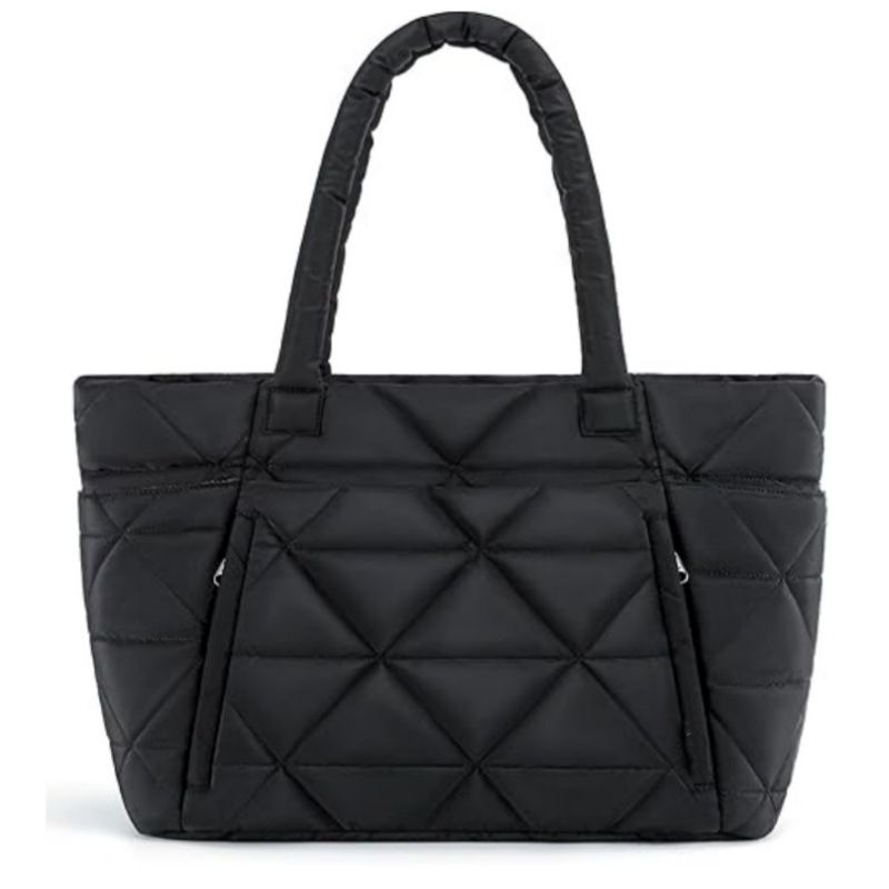 Women's Quilted Zippered Handbag - Large Capacity Shoulder Bag with Compartments - Stylish Tote for Travel, Work, and Gym_voghion.com