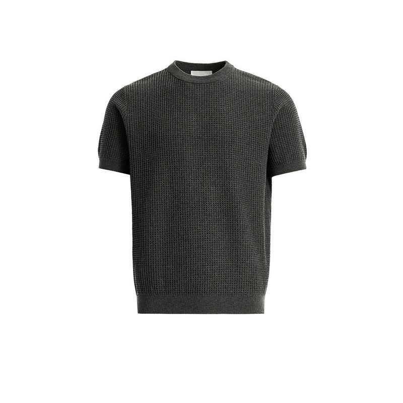Herrenbekleidung Herren Retro Waffelstruktur Schulter Fitness Gestricktes Kurzarm-T-Shirt Casual_voghion.com