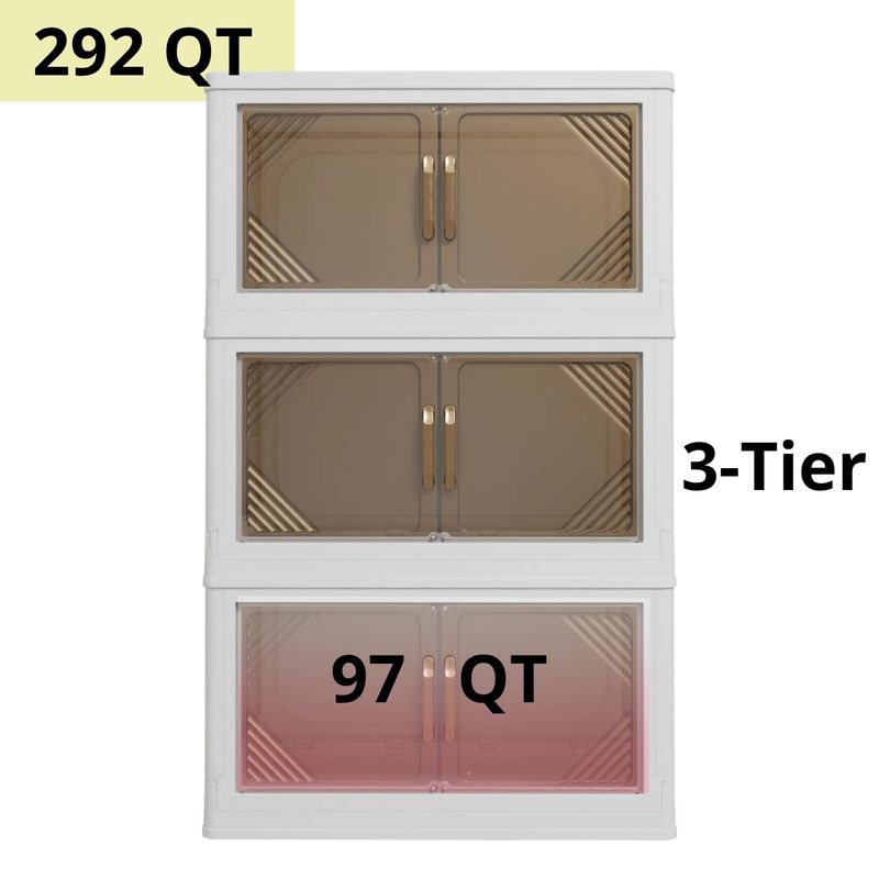 292 QT 25.6 Inch Wide Clear Door Foldable Storage Box – 3-Tier Large Capacity Organizer, Easy Access, Space-Saving Foldable Design_voghion.com