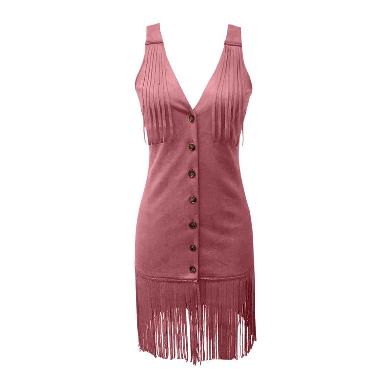 Nuovo abito aderente con frange e spalline a V profondo sexy da donna_voghion.com