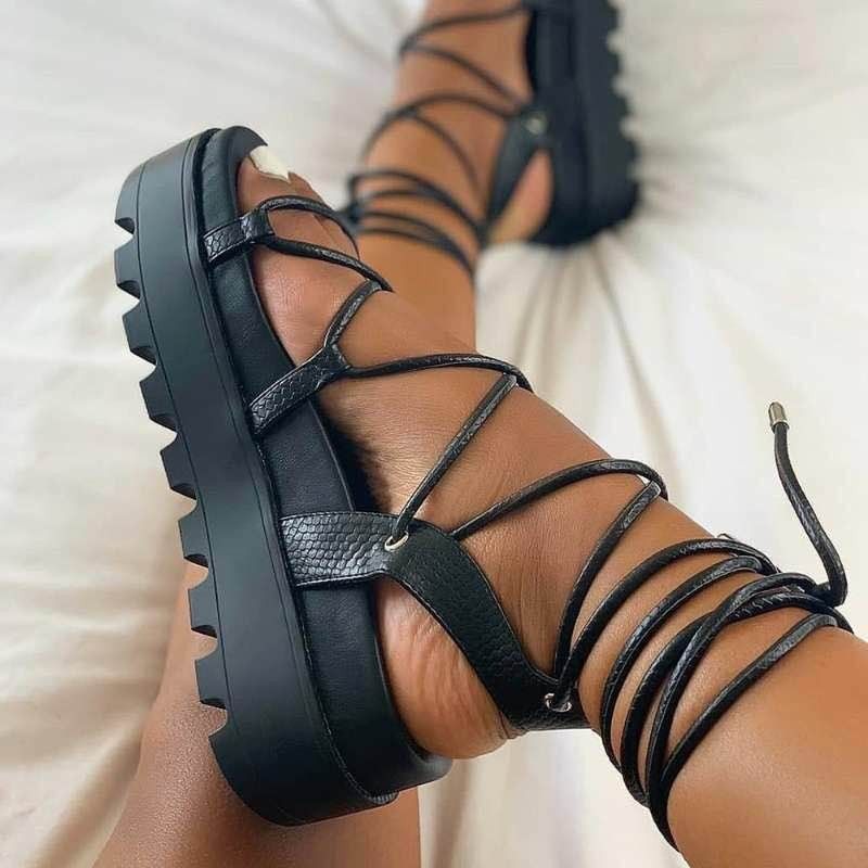 Scarpe da spiaggia con lacci, stile pan di Spagna, con suola spessa, da donna, in stile romano, con rapporto qualità-prezzo, sandali grandi per donna_voghion.com