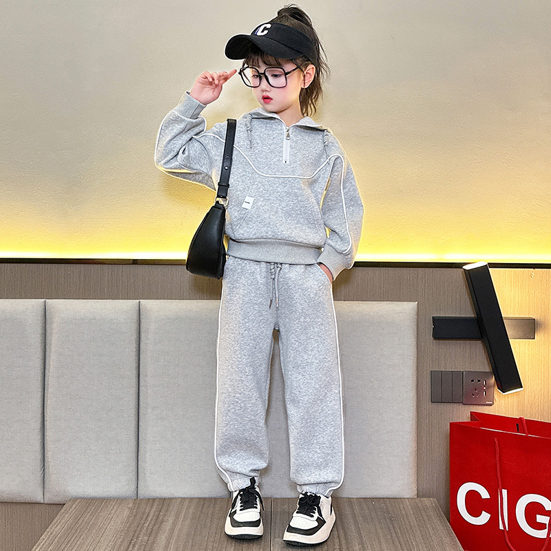 Mädchen Herbst Set 2023 Neue China Network Rot Mode Kapuzenpullover Zwei Stücke für Kinder Sport_voghion.com