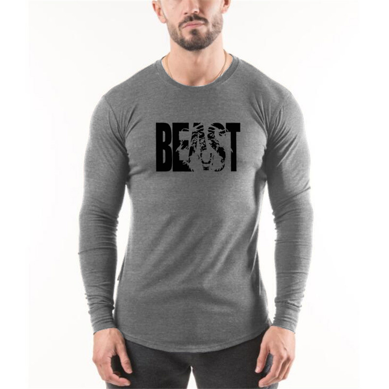 Erkek pamuklu spor fitness uzun kollu tişört koşu antrenmanı temel tişörtü_voghion.com