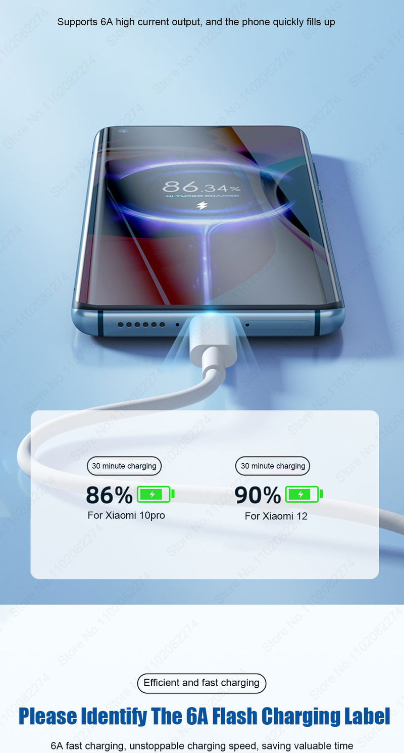 Originele 120W Super Snel Opladen Kabel 6A Usb Type C Kabel Voor Xiaomi Mi 12 13 Pro Redmi Note 11 12 Data Lijn Oplader Accessoires_voghion.com