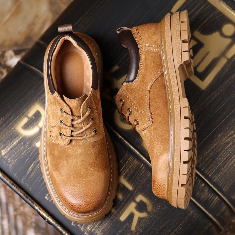 2024 New Work Pigskin Breathable Casual Round Toe Comfortable Versatile Rubber Men's Shoes Thick Sole_voghion.com
