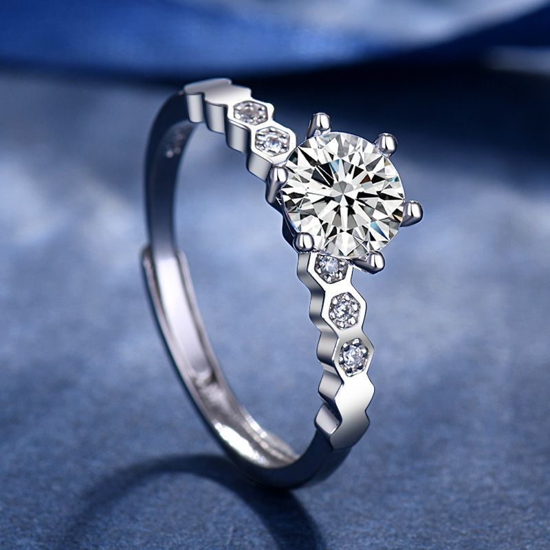 Junli S Pure Silver Six-Prong Moissanite Ring For Women Korean Simple One Carat Diamond Setting Empty Mounting Hand_voghion.com