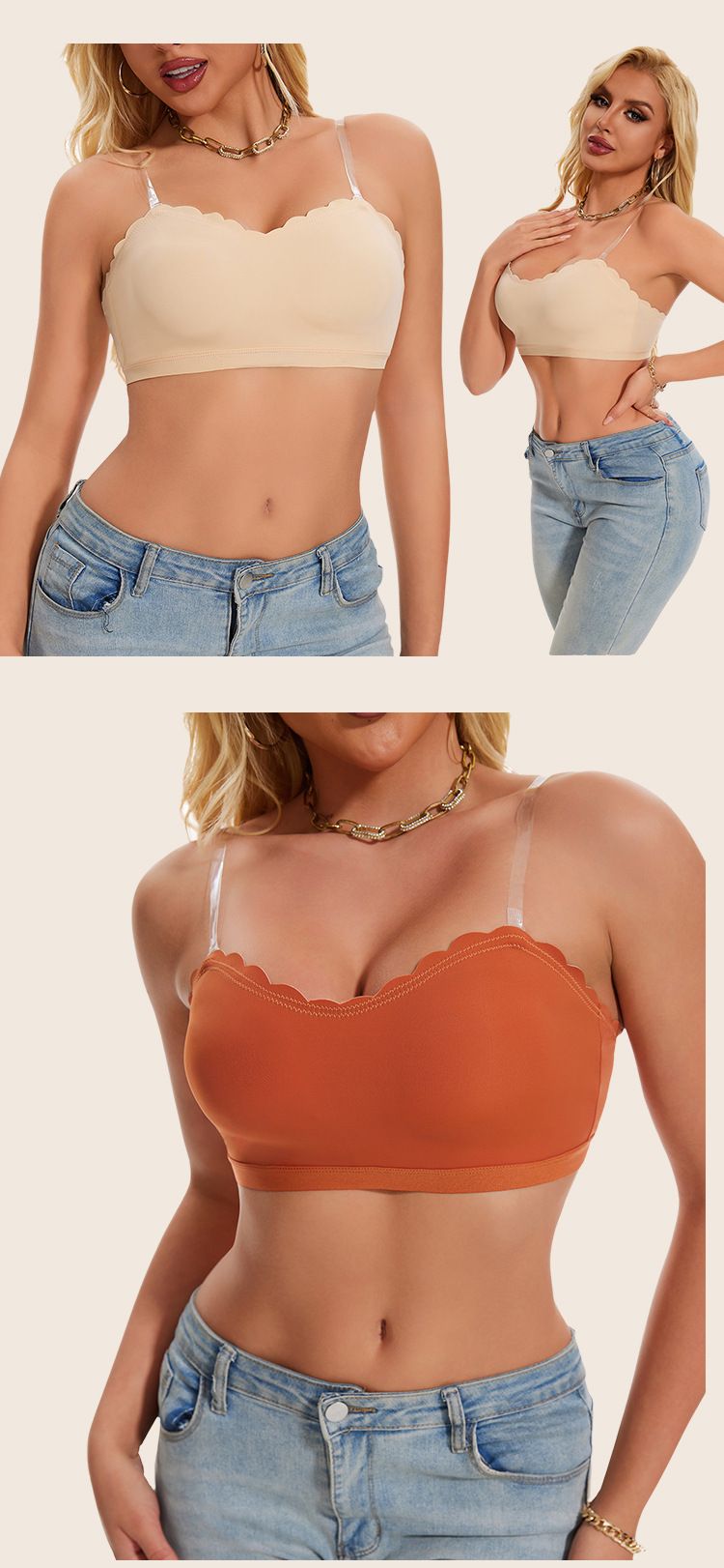 Sous-vêtements et vêtements de nuit Soutien-gorge sans bretelles antidérapant pour femme avec boucles dans le dos_voghion.com