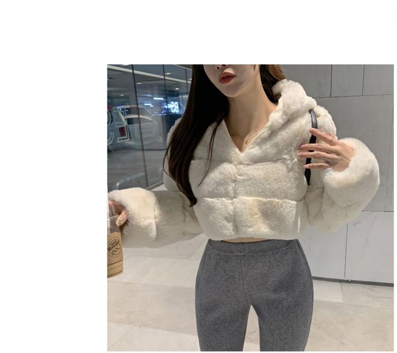 Damenbekleidung Wintermantel im französischen Stil aus Kunstnerz, verdickt, warm, modisch, flauschiger Kaninchenfellmantel mit Kapuze_voghion.com